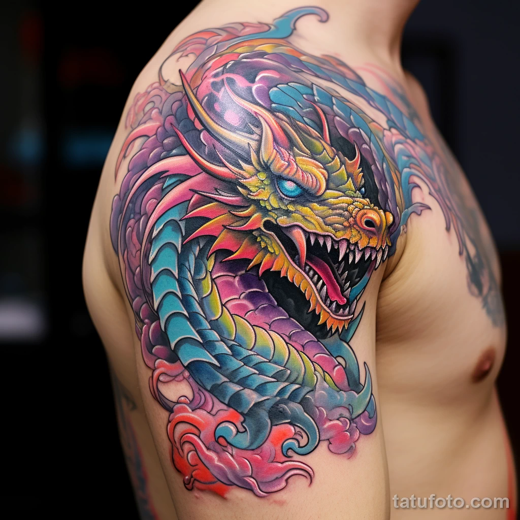 Design a striking tattoo of a fierce and multicolore dbd fef afd baffdb _1_2_3 221123 tatufoto.com