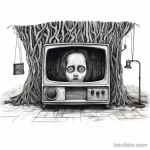 Drawing of a TV showing a silent movie scene on whit ccceabf f d af abb 181123 tatufoto.com
