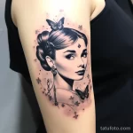 Elegant tattoo of Audrey Hepburn in 'Breakfast at Tiffany's' on an ankle 1_3 16.11.2023 tatufoto.com 34