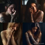 Girl gently touching sensitive skin near tattoo, illustrating long-term sensitivity 1 09112023 tatufoto.com 083