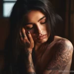 Girl gently touching sensitive skin near tattoo, illustrating long-term sensitivity 3 09112023 tatufoto.com 085