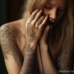 Girl gently touching sensitive skin near tattoo, illustrating long-term sensitivity 4 09112023 tatufoto.com 086