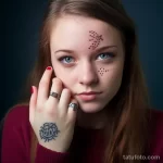 Girl showing the site of a removed tattoo with a keloid scar, demonstrating the risks of complications 2 09112023 tatufoto.com 089