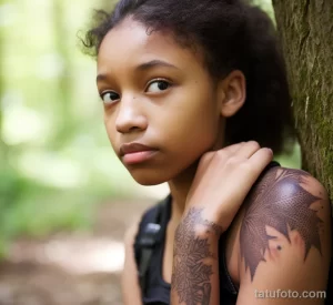 Girl showing the site of a removed tattoo with a keloid scar, demonstrating the risks of complications 4 09112023 tatufoto.com 091
