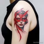 Hero in a mask with a red ribbon drawing tattoo abou bbb ce d bd cafcdfaa _1_2_3_4 231123 tatufoto.com