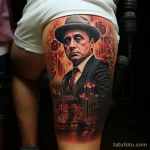 Intricate tattoo featuring a scene from 'The Godfather' on a calf 3_4 16.11.2023 tatufoto.com 40