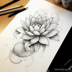 Photo realistic tattoo sketch of a blooming lotus 16.11.2023 tatufoto.com 069