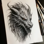 Photo realistic tattoo sketch of a fierce dragon 16.11.2023 tatufoto.com 115