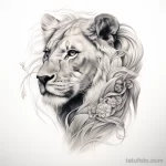 Photo realistic tattoo sketch of a regal lioness 16.11.2023 tatufoto.com 166
