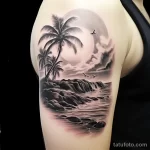 Photo realistic tattoo sketch of a serene beach scen f e df bdb abaab 16.11.2023 tatufoto.com 176
