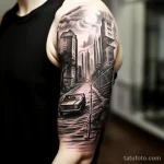 Photo realistic tattoo sketch of a vibrant cityscape fd d d bf feabda _1_2 16.11.2023 tatufoto.com 194