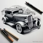 Photo realistic tattoo sketch of a vintage car 16.11.2023 tatufoto.com 206