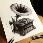 Photo realistic tattoo sketch of a vintage gramophon d dfb b cbba _1_2_3 16.11.2023 tatufoto.com 210