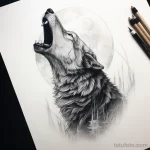 Photo realistic tattoo sketch of a wolf howling at t ebfe ce f a eeb 16.11.2023 tatufoto.com 215