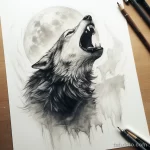 Photo realistic tattoo sketch of a wolf howling at t ebfe ce f a eeb _1_2_3 16.11.2023 tatufoto.com 218