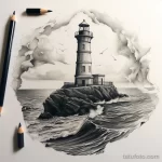 Photo realistic tattoo sketch of an old lighthouse 16.11.2023 tatufoto.com 241