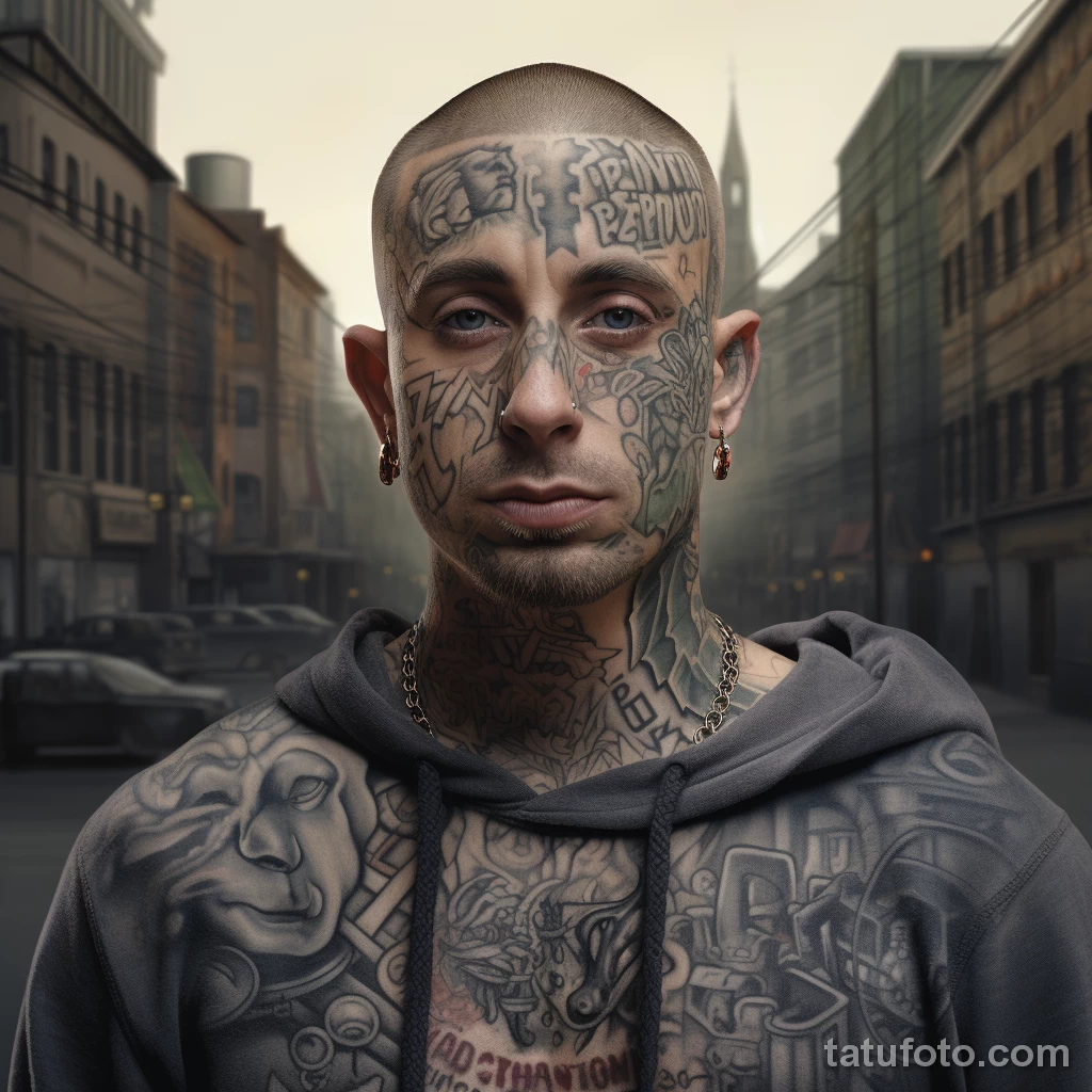 Photorealistic portrait of a man with a face tattoo faba ee b adb _1 251123 tatufoto.com