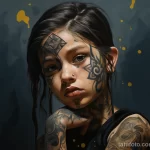 Portrait of a girl with a tattoo illustrating her reaction to paint 3 09112023 tatufoto.com 110