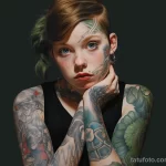 Portrait of a girl with a tattoo illustrating her reaction to paint 5 09112023 tatufoto.com 112