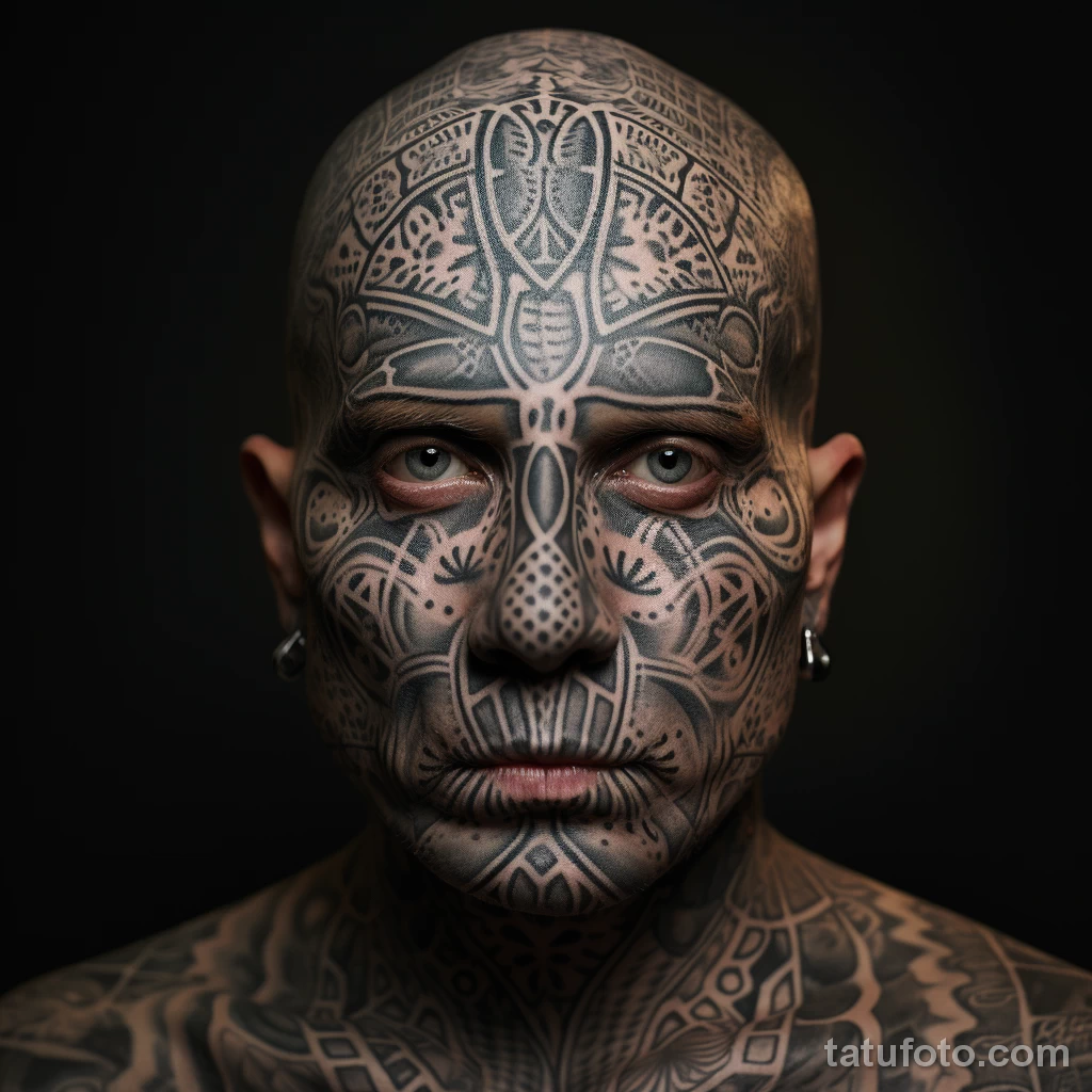 Portrait of a man with a face tattoo depicting a his bcd aa bd b eb 251123 tatufoto.com