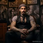 Portrait of a man with full chest tattoos in an arti acf fa ce bdb bcc _1_2 231123 tatufoto.com