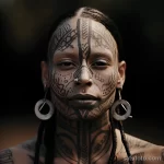 Portrait of a woman with face tattoos resembling anc bcafa bc c d bcbaa _1_2 251123 tatufoto.com