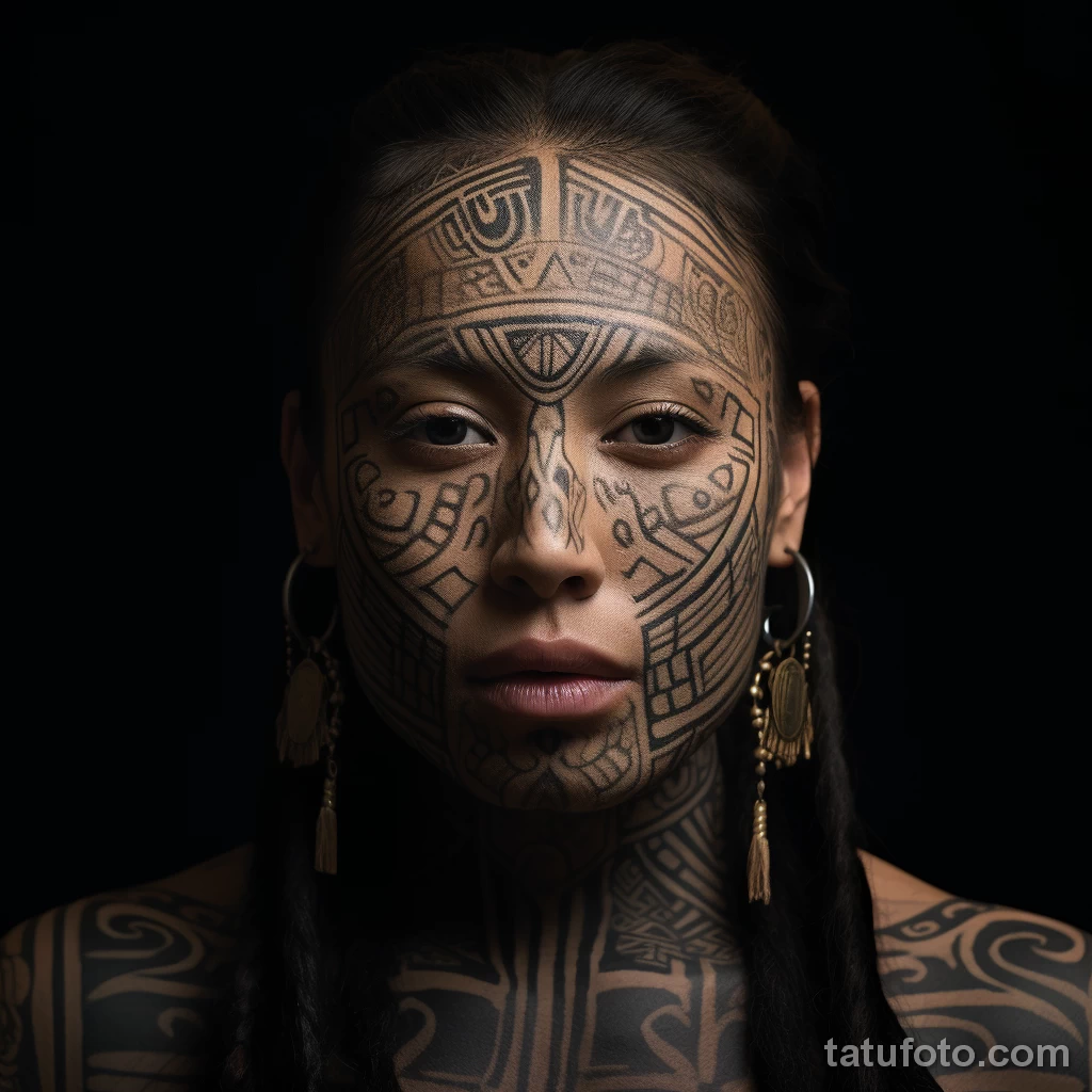 Portrait of a woman with face tattoos resembling anc bcafa bc c d bcbaa _1_2_3 251123 tatufoto.com