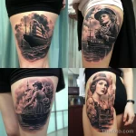 Realistic tattoo of a famous scene from 'Titanic' on a person's thigh 3 16.11.2023 tatufoto.com 41
