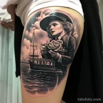 Realistic tattoo of a famous scene from 'Titanic' on a person's thigh 3_2 16.11.2023 tatufoto.com 43