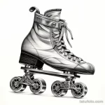 Черно-белый эскиз татуировки с изображением одного роликового конька. Лаконичный дизайн для любителей минимализма и винтажного стиля.
