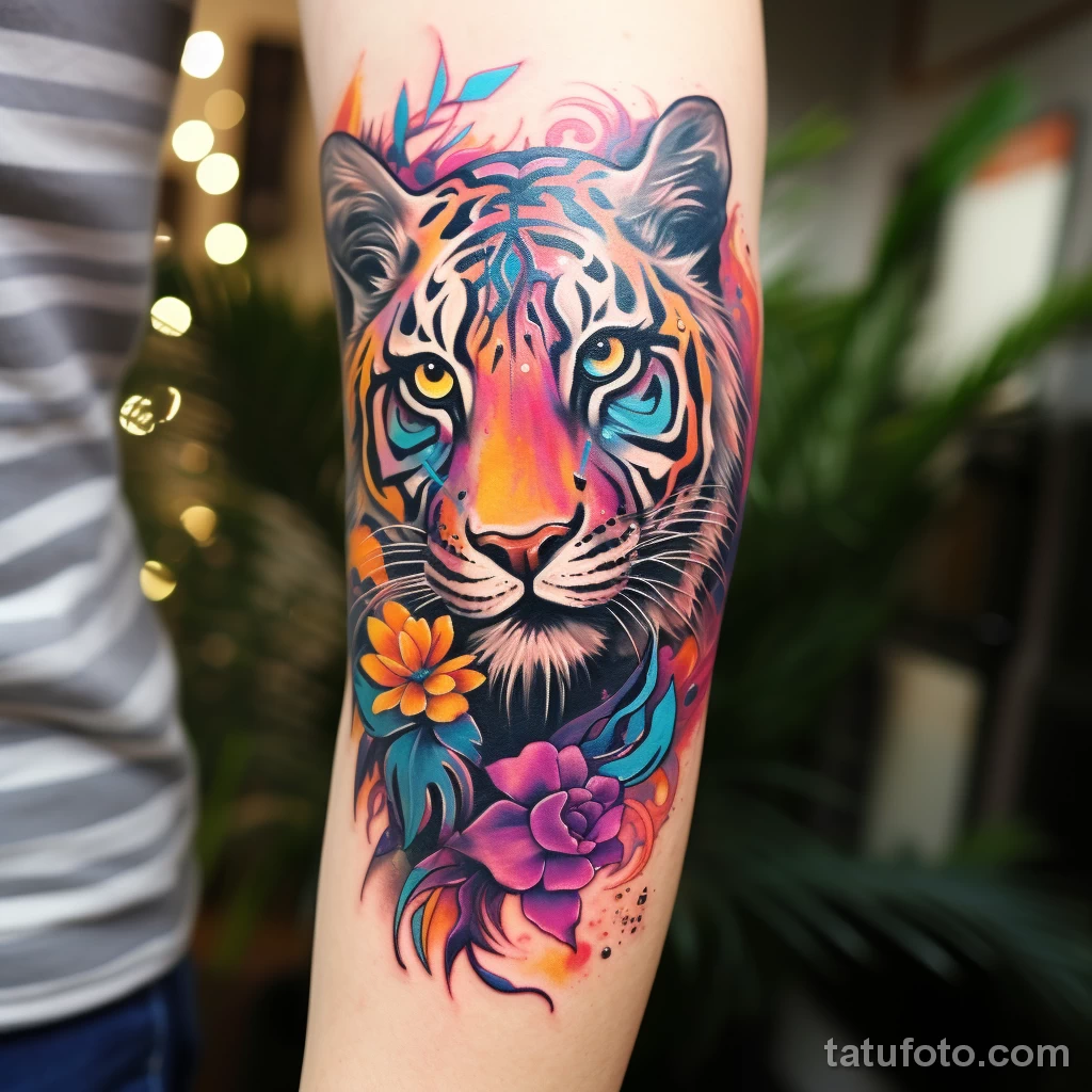 Sketch a colorful tattoo design of a technicolor tig cdefb cc dd a dfcd _1_2_3 221123 tatufoto.com