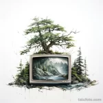 Sketch of a TV with a nature scene on the screen on aefb b a bbeb ebaf 181123 tatufoto.com