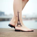 . Sketch style Eiffel Tower on ankle 16.11.2023 tatufoto.com 043