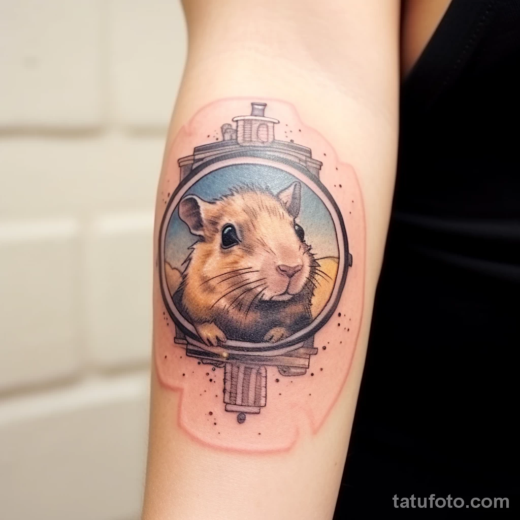Tattoo featuring a cuddly guinea pig in a vintage po a e d dcebea _1_2_3 221123 tatufoto.com