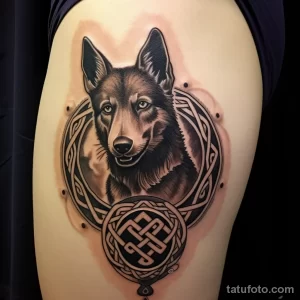 Tattoo featuring a majestic German shepherd with Cel dfdf a e bfea _1 221123 tatufoto.com