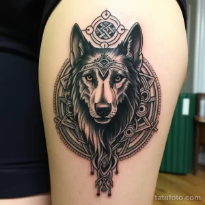 Tattoo featuring a majestic German shepherd with Cel dfdf a e bfea _1_2 221123 tatufoto.com