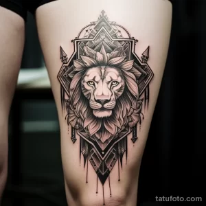 Tattoo featuring a majestic lion with a crown and ge cff c e d b 221123 tatufoto.com