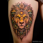 Tattoo featuring a majestic lion with intricate Afri de a fcadbab _1 221123 tatufoto.com