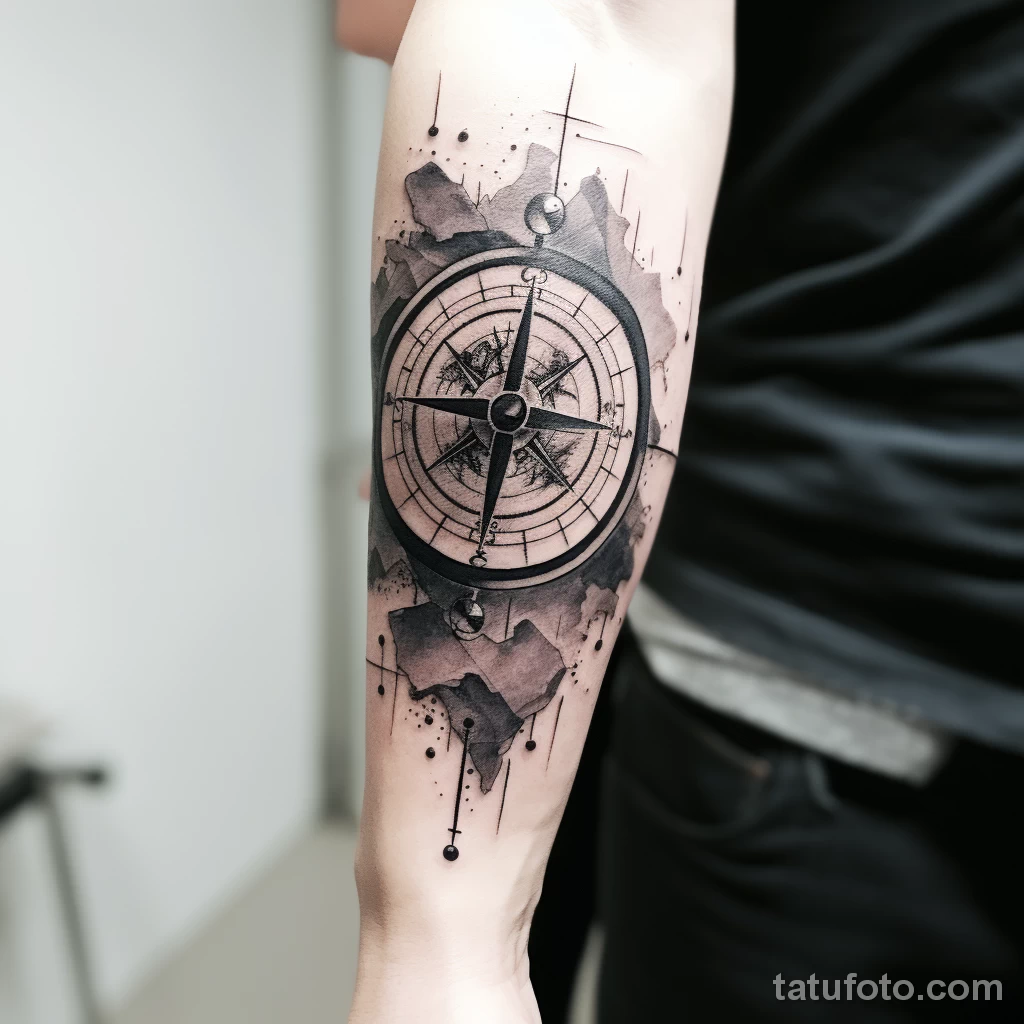Tattoo of a compass encircled by a vintage world map dade c e aa eeafee 271123 tatufoto.com