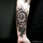Tattoo of a compass encircled by a vintage world map dade c e aa eeafee _1_2 271123 tatufoto.com