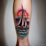 Tattoo of a sailboat on the ocean on the calf tradit ce d d c aabddf _1 271123 tatufoto.com