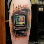 Tattoo of an old TV set with a wooden cabinet on a b bb cf dc ba afecbf 181123 tatufoto.com