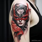 The hero in a mask with a red ribbon black and white b d ba ebfcf _1_2_3 231123 tatufoto.com
