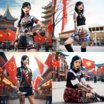 beautiful Chinese girl Full-length girl in a city square with cool tattoos on her body posing dressed in short national clothes, the country’s flag is visible in the background 1 - 08112023 tatufoto.com 54