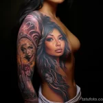 beautiful girl with beautiful realistic tattoos on her body shows the history and development of UV tattoos 4 10112023 tatufoto.com 09