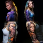 beautiful girl with beautiful realistic tattoos on her body shows what UV tattoos are 1 10112023 tatufoto.com 11