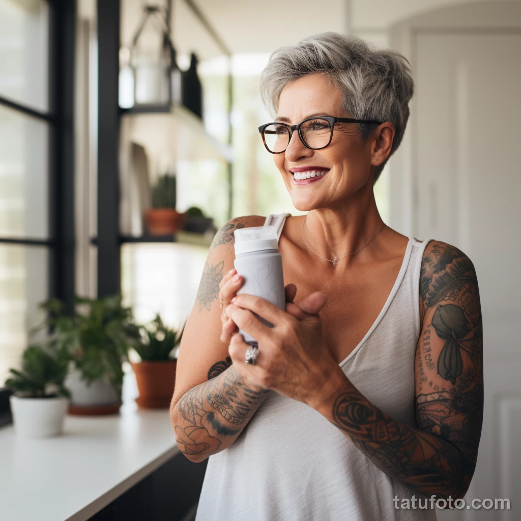 beautiful woman with tattoos is demonstrating long-term care for tattooed skin 2 09112023 tatufoto.com 064