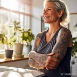 beautiful woman with tattoos is demonstrating long-term care for tattooed skin 5 09112023 tatufoto.com 067