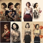 collage that shows the same beautiful girl with tattoos in different eras 1 09112023 tatufoto.com 078