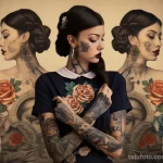 collage that shows the same beautiful girl with tattoos in different eras 3 09112023 tatufoto.com 080